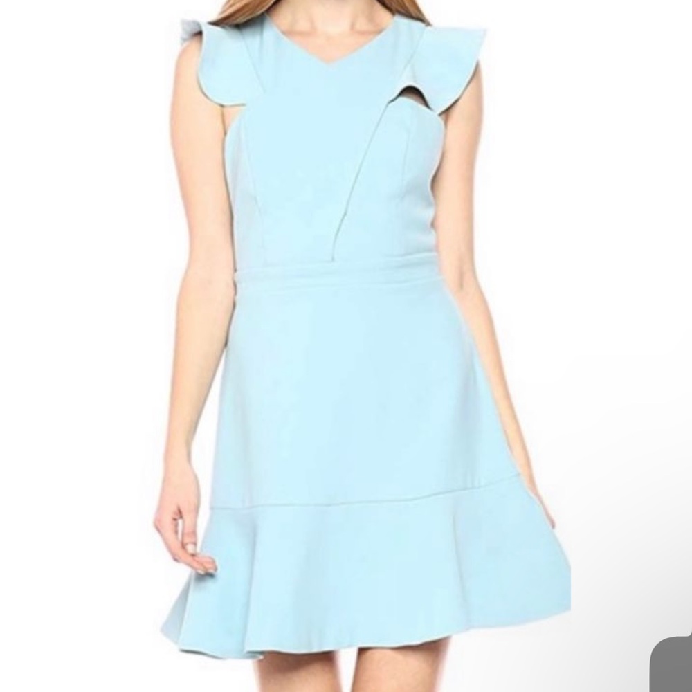 Adelyn Rae Blue A-Line Midi Dress V-Neck Flutter Sleeves